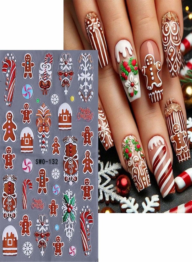 SWEET TREND 5 Sheets Christmas Nail Stickers: Cute Santa Claus Snowman Reindeer Gingerbread Man Xmas Lights Snowflakes Design - Self Adhesive Winter Nail Decals – Holiday Nail Art Supplies for DIY Manicure Gift - Image 3